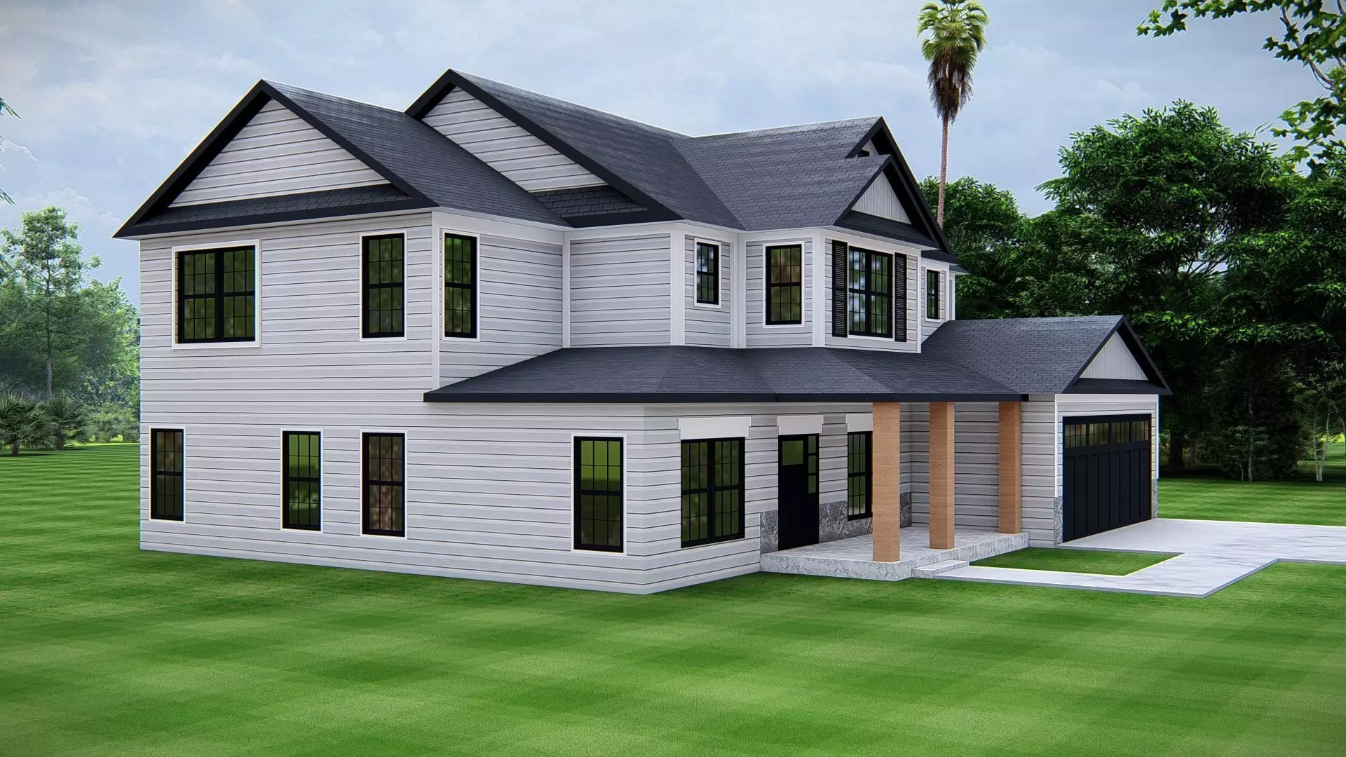 Modern American House Exterior Residential Architecture design 3D model_2