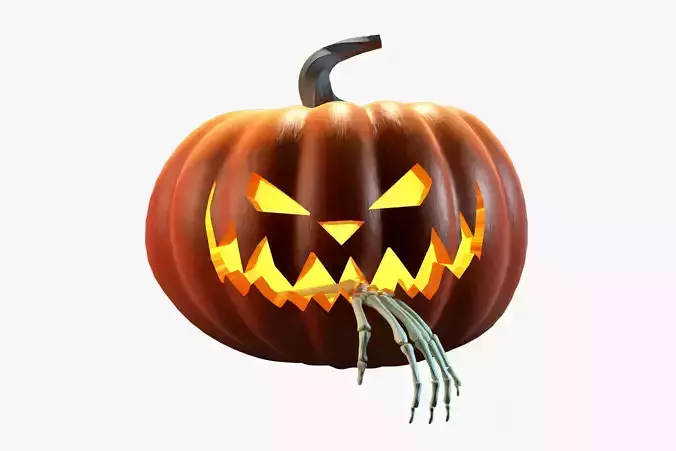 Halloween Jack O Lantern with Skeletal Arm 3D Model 3D model