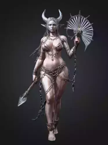 fantasy female humanoid creature Low-poly 3D model