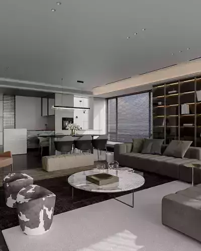 modern living and dining room interior 