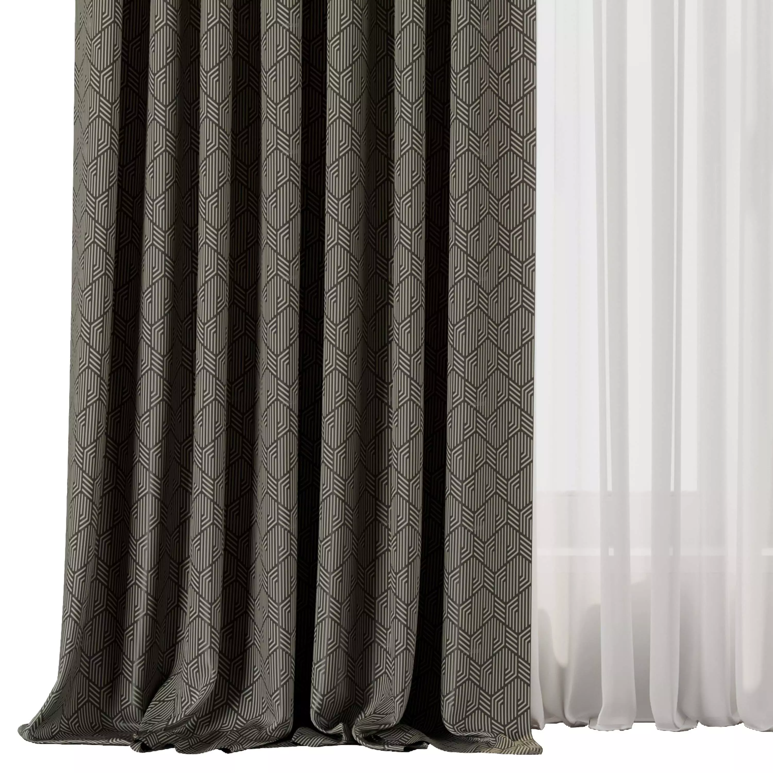 Curtain with rod 48 ptternend curtain HBH Low-poly 3D model_1