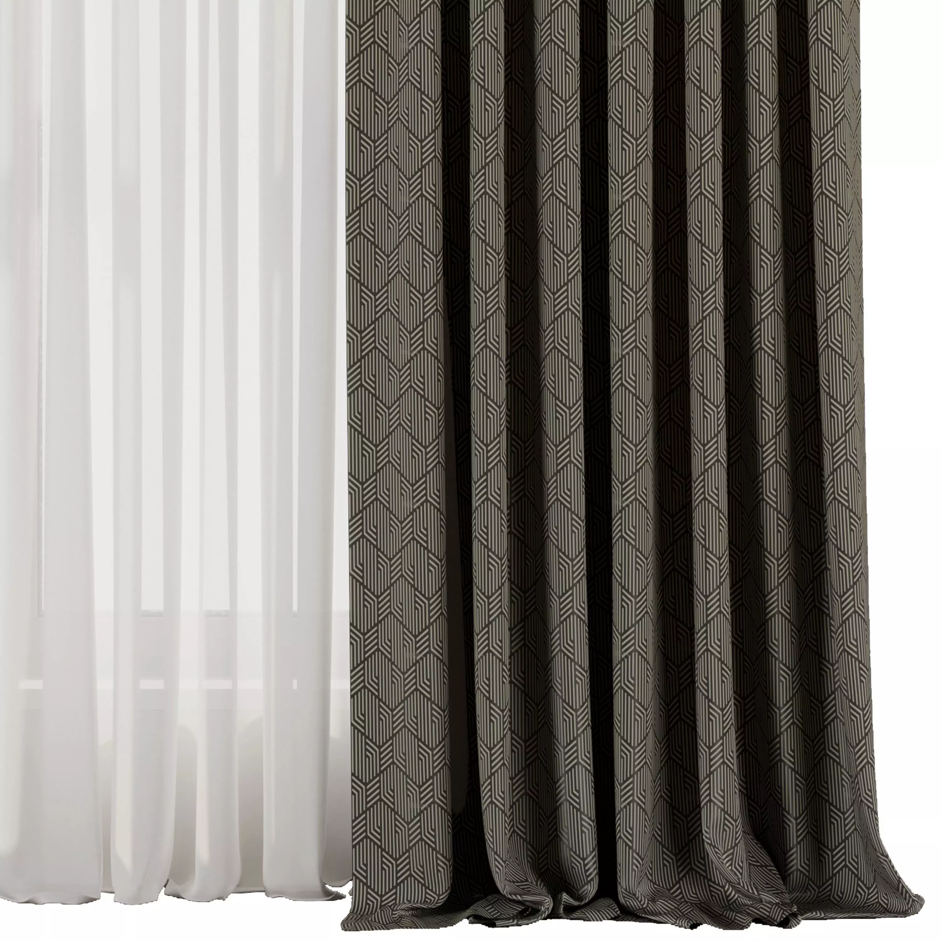 Curtain with rod 48 ptternend curtain HBH Low-poly 3D model_3