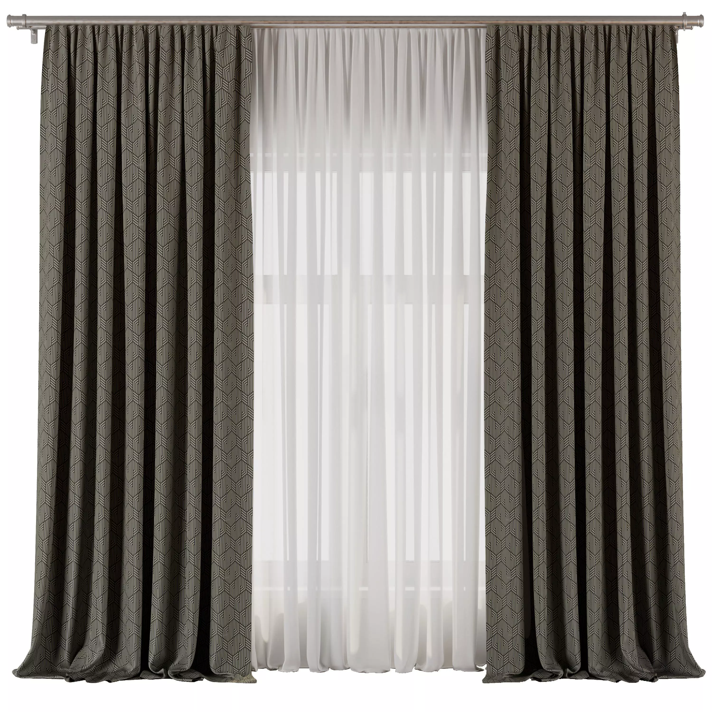 Curtain with rod 48 ptternend curtain HBH Low-poly 3D model_0