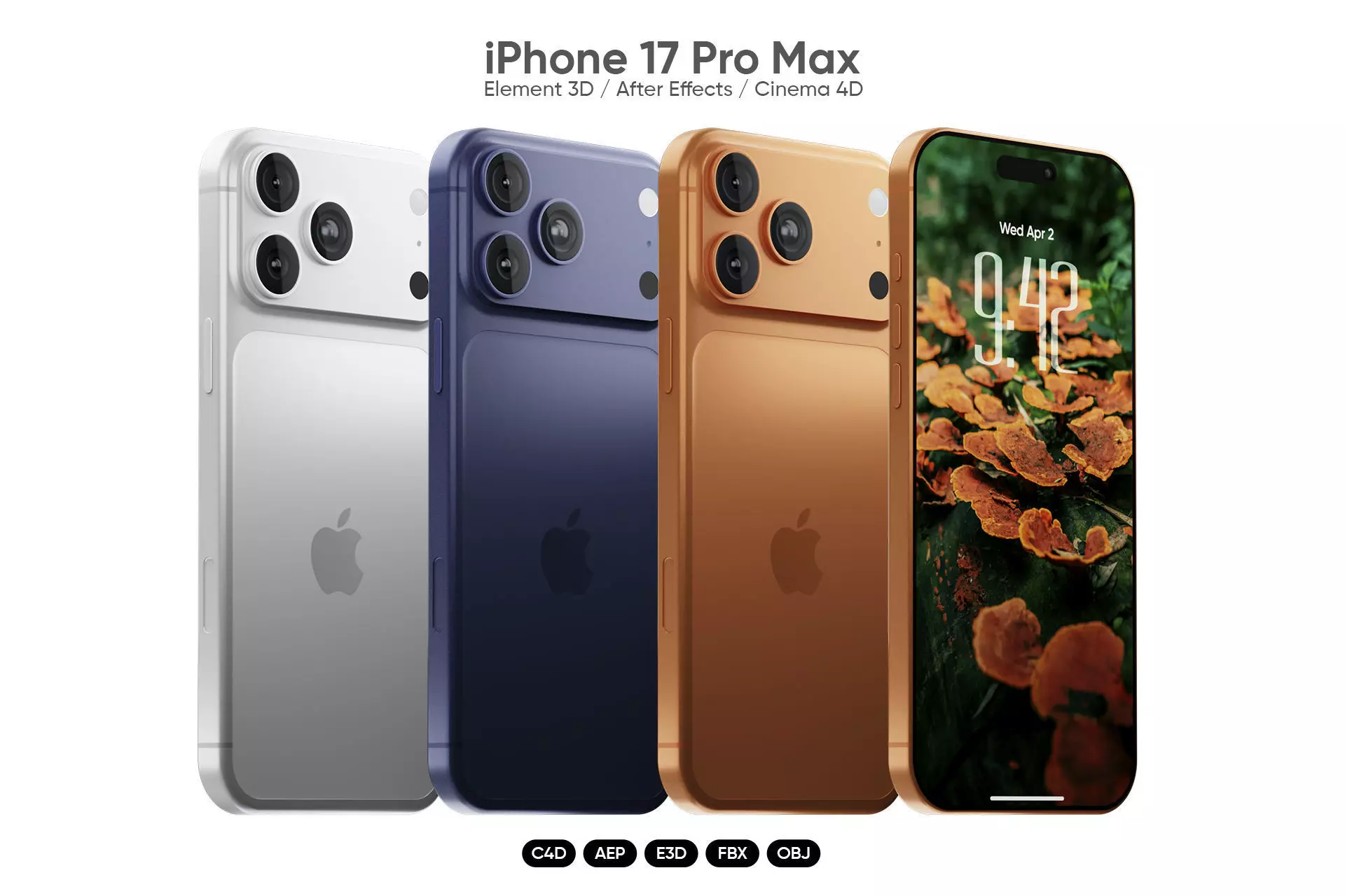 iPhone 17 Pro Max 3D Model for Element 3D C4D And After Effects 3D model
