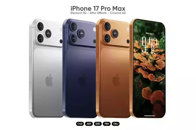  iPhone 17 Pro Max 3D Model for Element 3D and Cinema 4D 