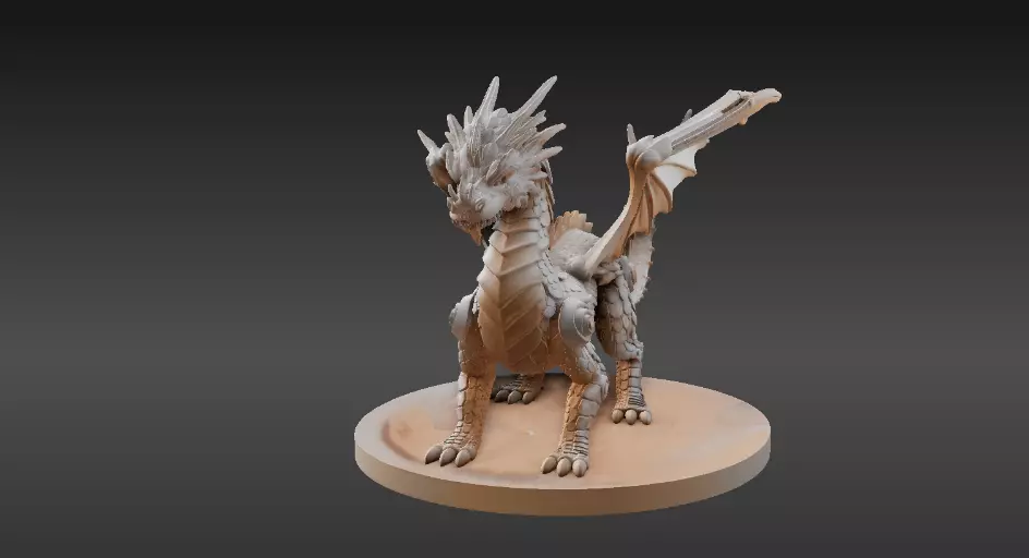 Articulated Dragon Miniature 3D Print Model Fantasy Creature Low-poly 3D model_5