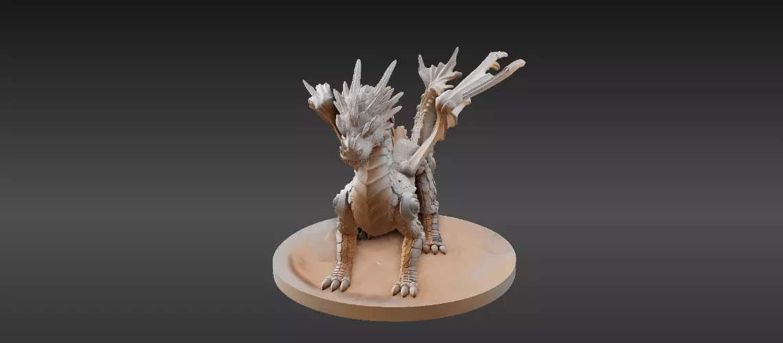 Articulated Dragon Miniature 3D Print Model Fantasy Creature Low-poly 3D model_1
