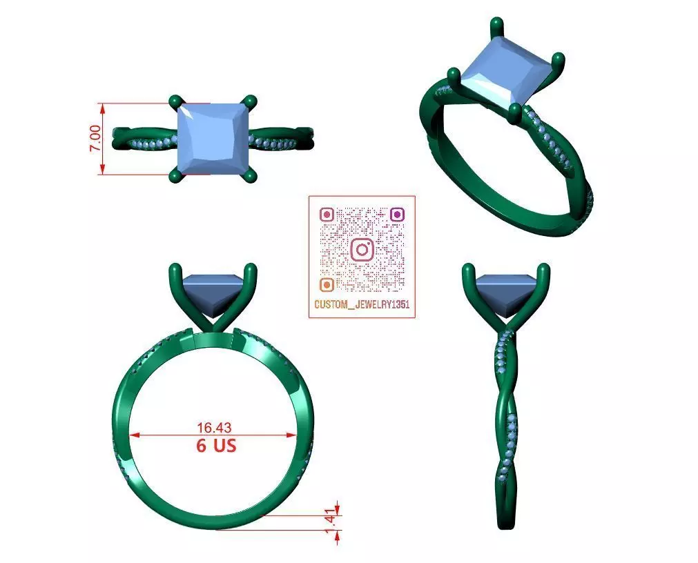 PRINCESS ENGAGEMENT RING 3D print model_6