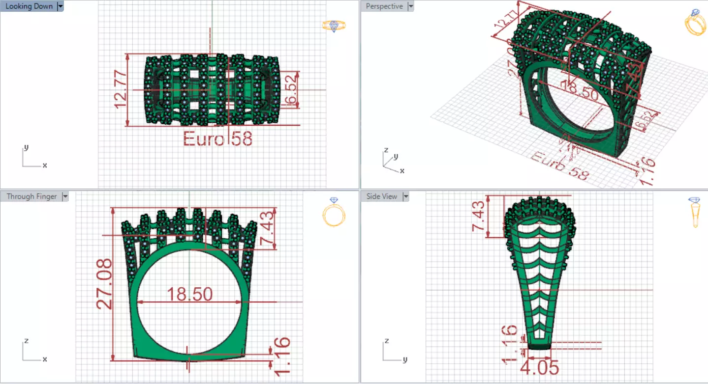 Cigar Band Diamond Grid Design stl 3dm ring model jr00262 3D print model_18