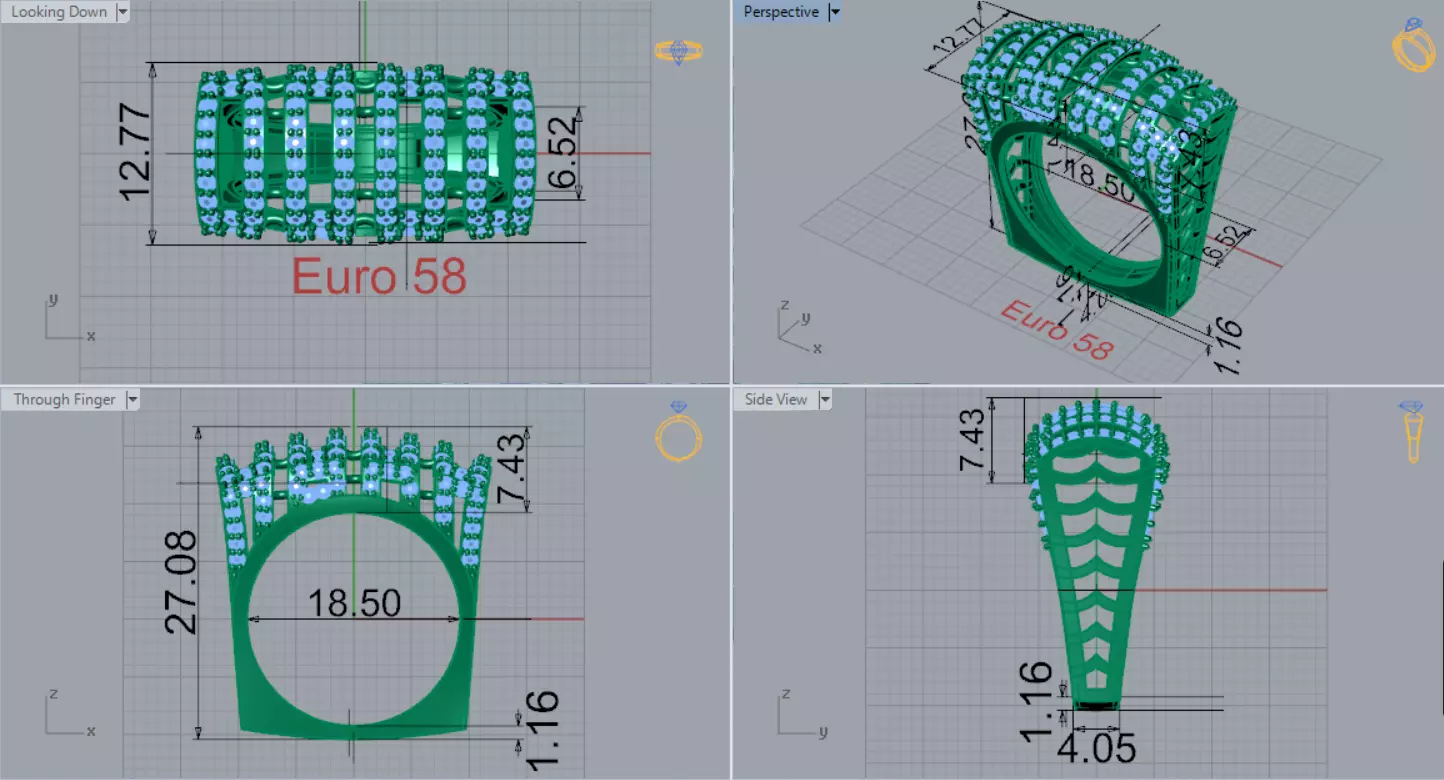 Cigar Band Diamond Grid Design stl 3dm ring model jr00262 3D print model_8