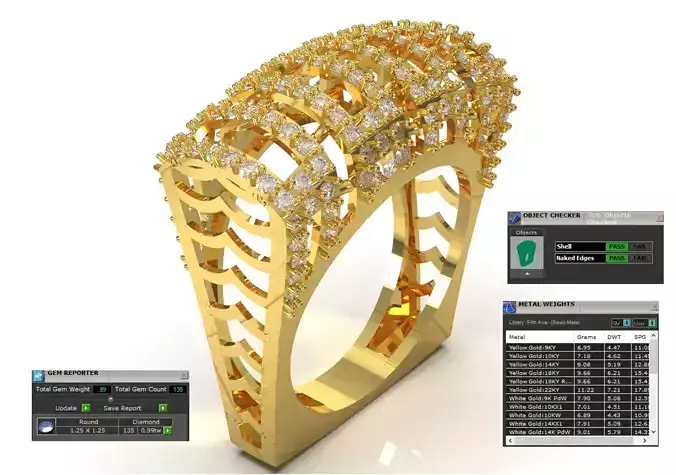 Cigar Band Diamond Grid Design stl 3dm ring model jr00262