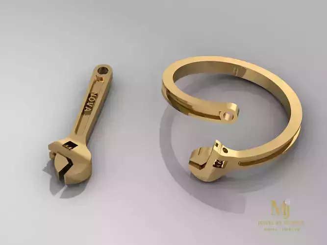 Industrial Style Ring and Wrench Pendant 3D Model