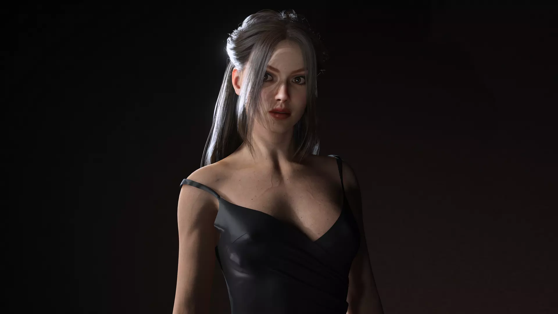 Realistic Female Character  Evening Black Dress Fully Rigged Low-poly 3D model_19