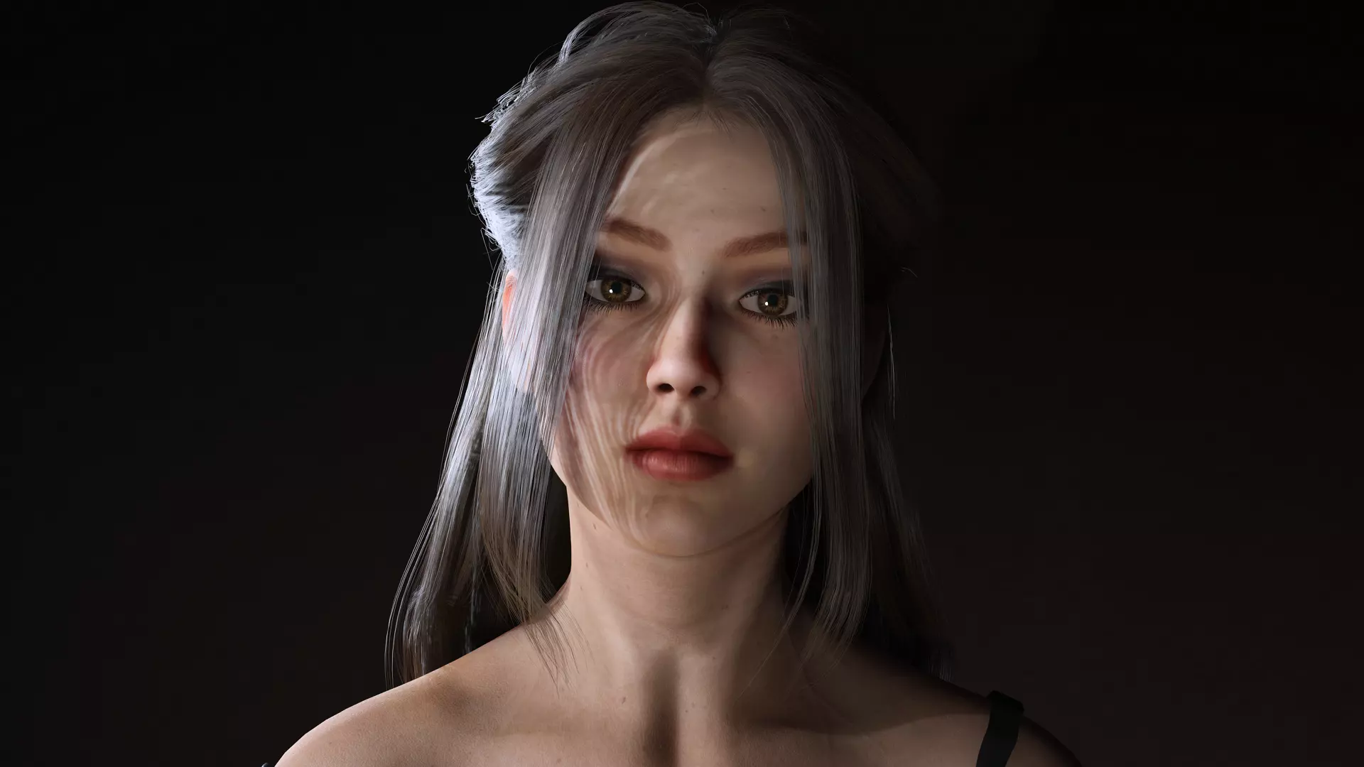 Realistic Female Character  Evening Black Dress Fully Rigged Low-poly 3D model_0
