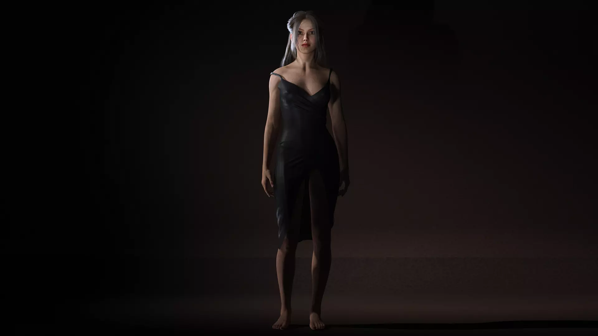 Realistic Female Character  Evening Black Dress Fully Rigged Low-poly 3D model_5