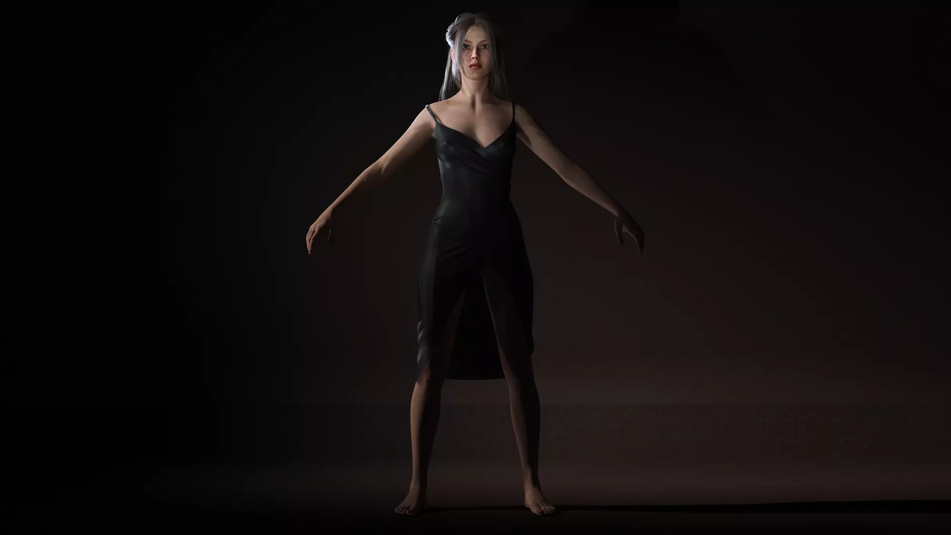 Realistic Female Character  Evening Black Dress Fully Rigged Low-poly 3D model_13