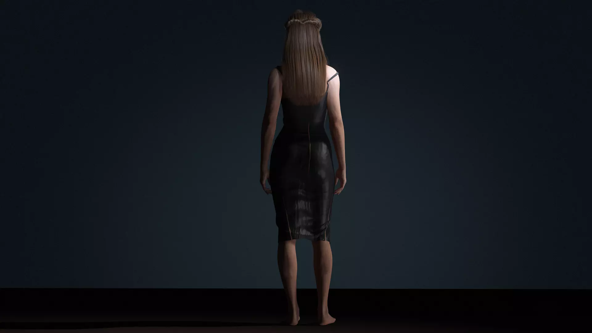 Realistic Female Character  Evening Black Dress Fully Rigged Low-poly 3D model_7