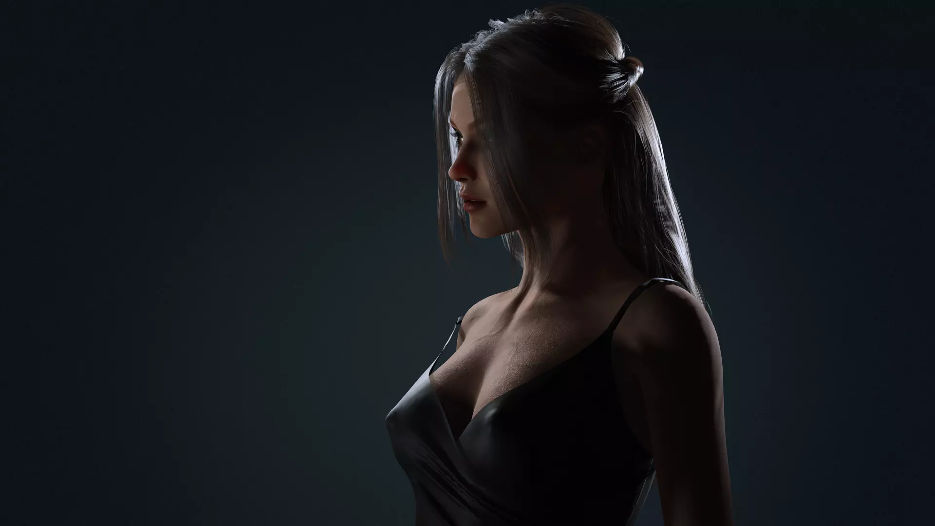 Realistic Female Character  Evening Black Dress Fully Rigged Low-poly 3D model_20