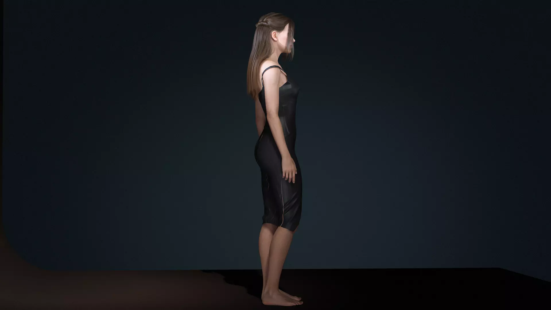 Realistic Female Character  Evening Black Dress Fully Rigged Low-poly 3D model_4