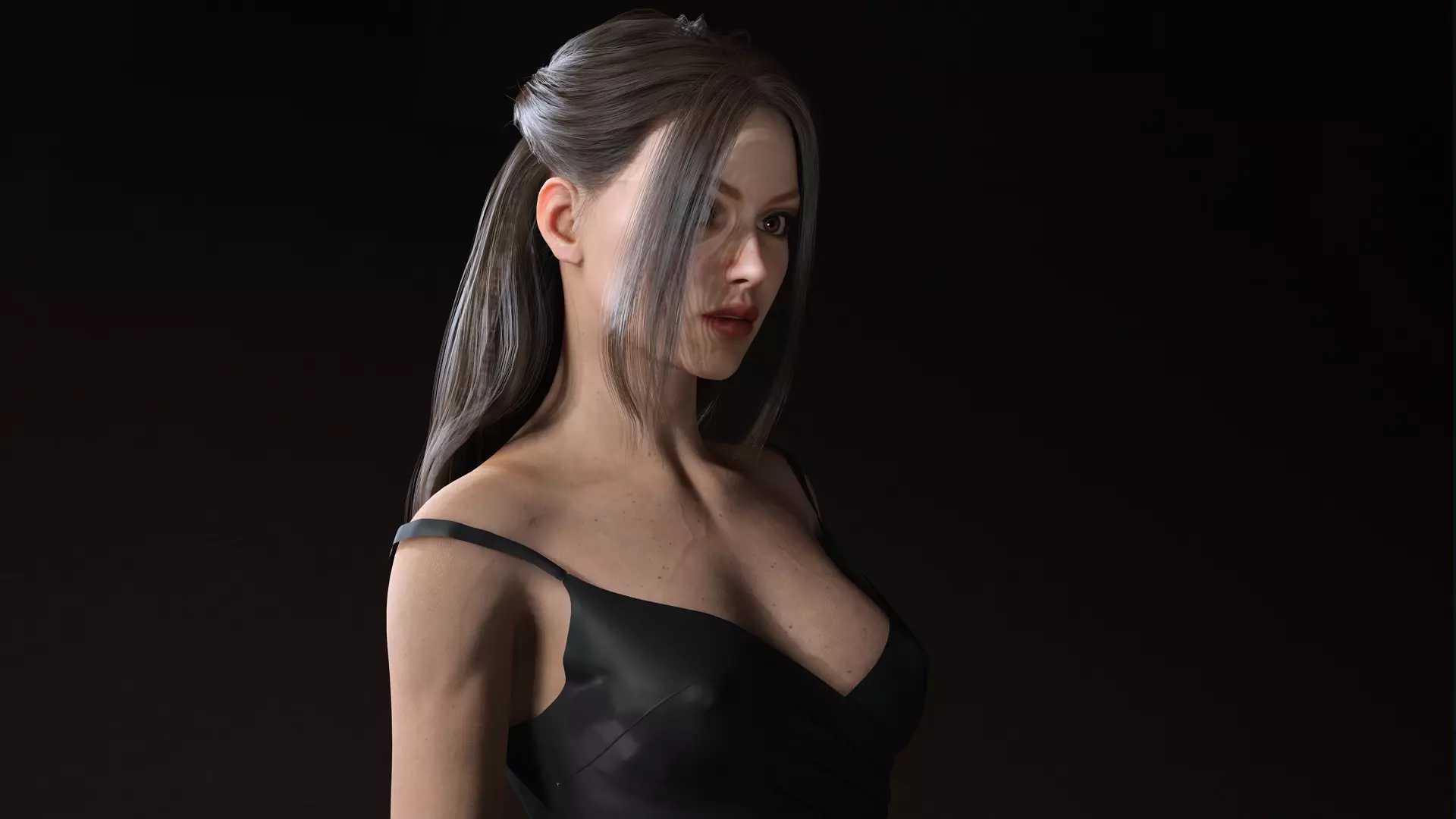Realistic Female Character  Evening Black Dress Fully Rigged Low-poly 3D model_21