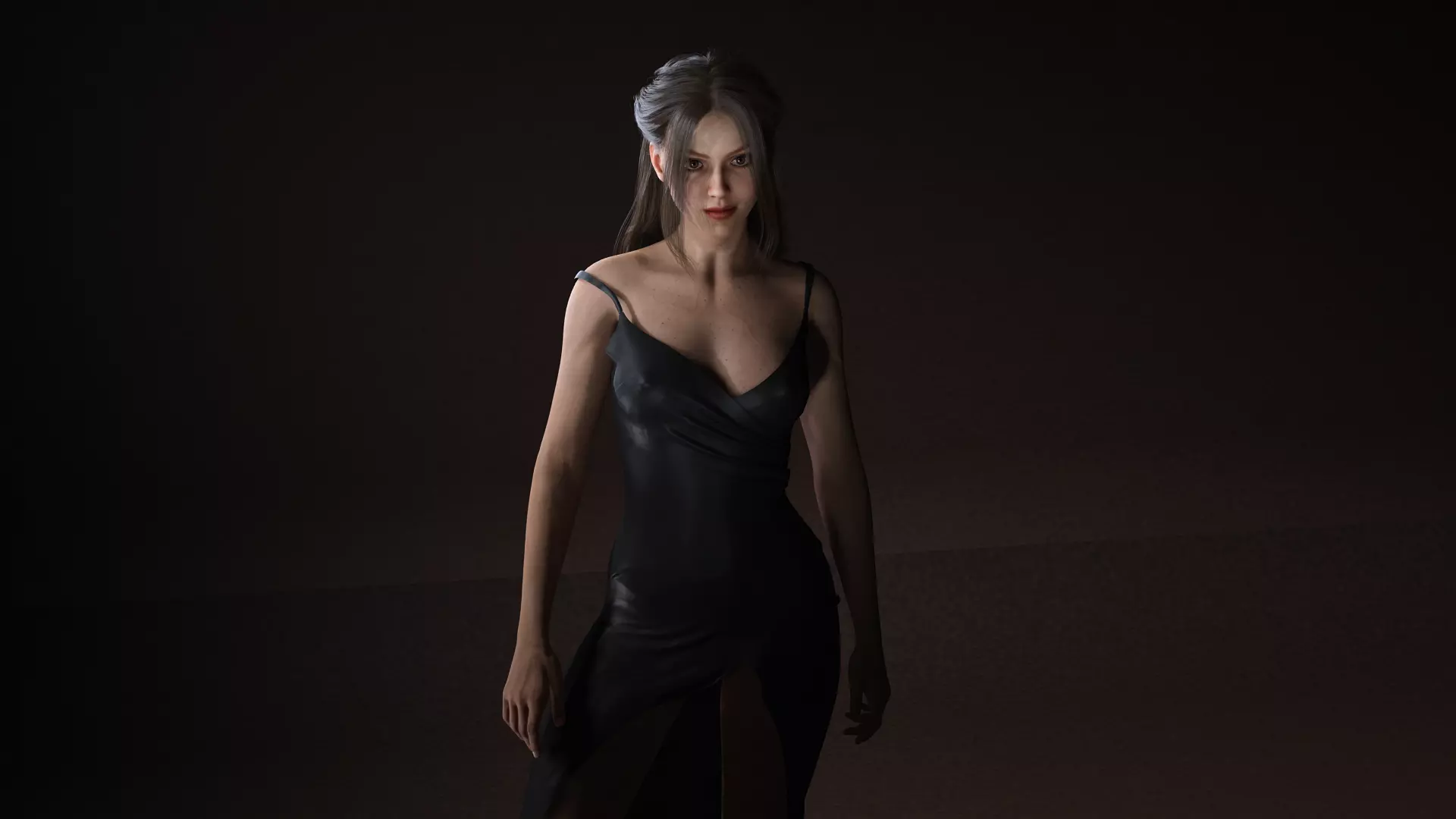 Realistic Female Character  Evening Black Dress Fully Rigged Low-poly 3D model_2