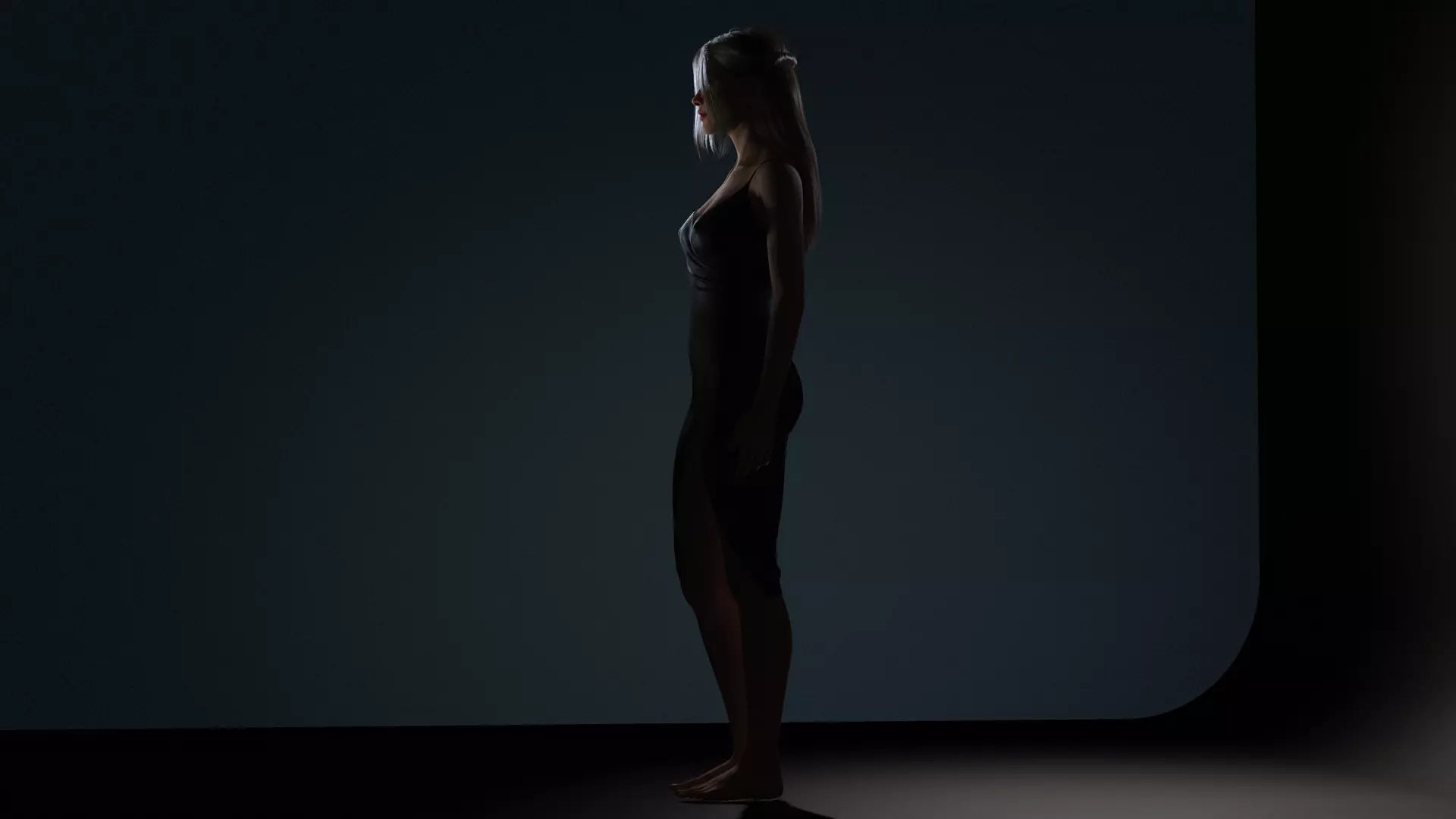 Realistic Female Character  Evening Black Dress Fully Rigged Low-poly 3D model_6