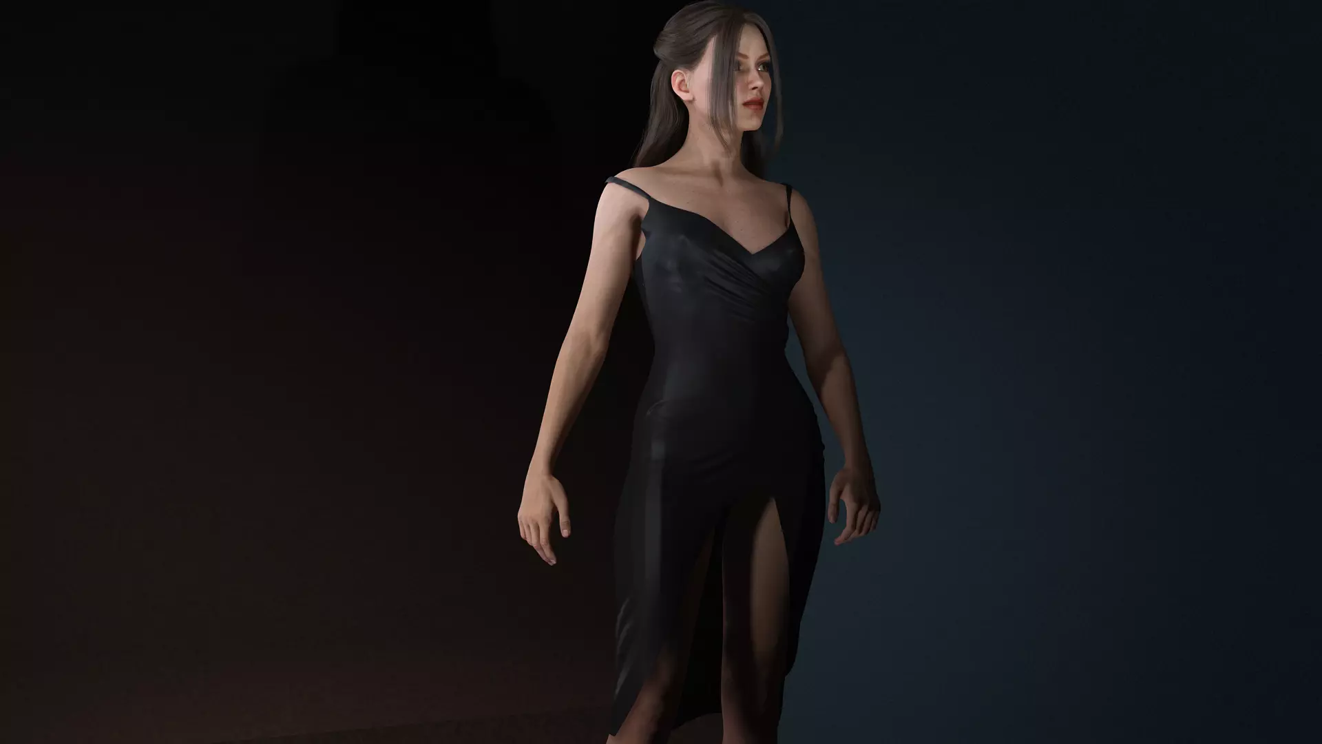Realistic Female Character  Evening Black Dress Fully Rigged Low-poly 3D model_23