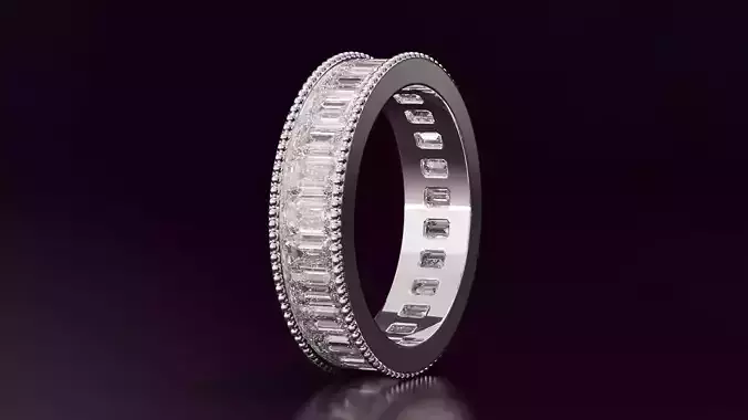 Channel Set Emerald cut eternity ring with bead N02 3725CT EU54