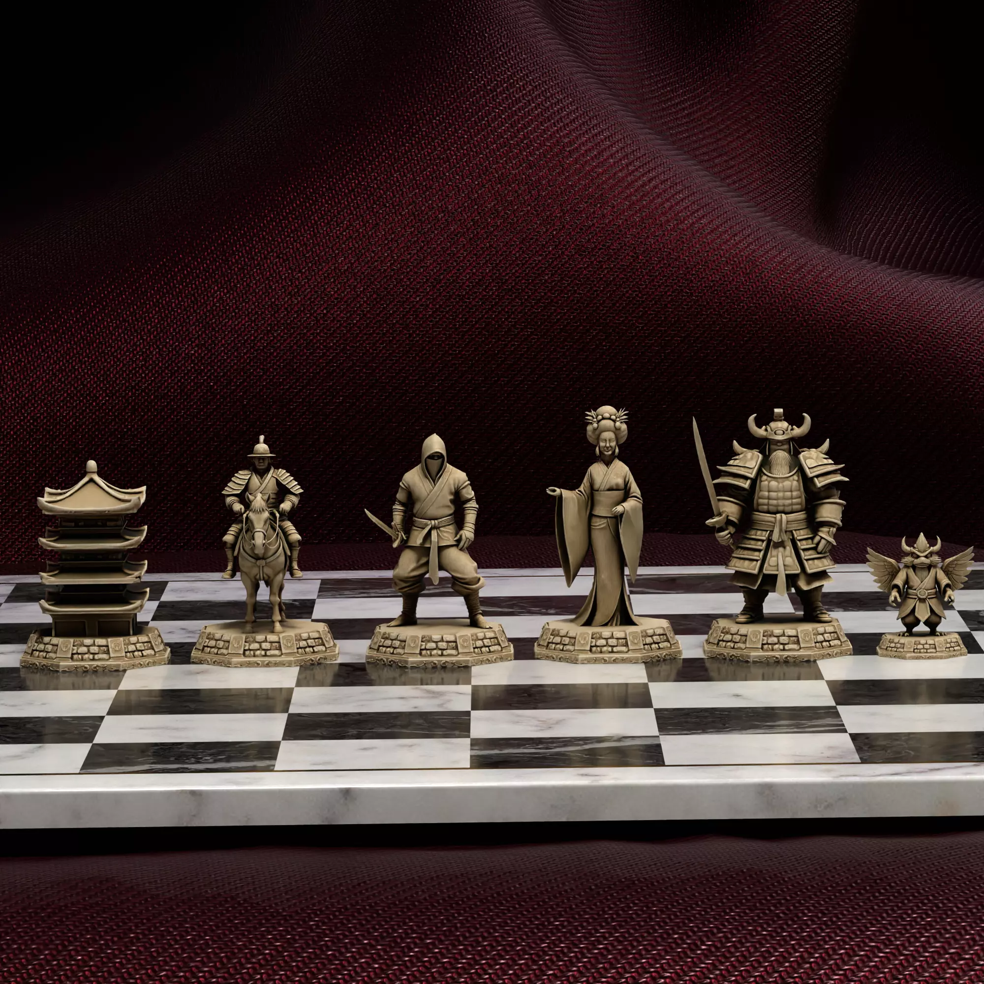 Samurai Warrior Chess Set Ancient Japanese Design 3D print model_28