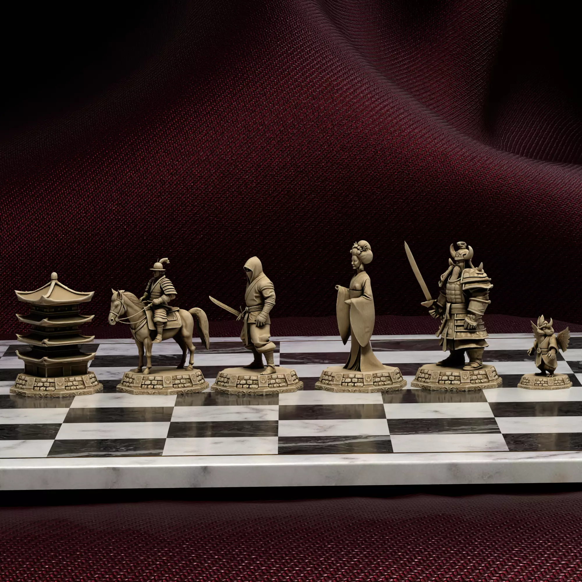 Samurai Warrior Chess Set Ancient Japanese Design 3D print model_29