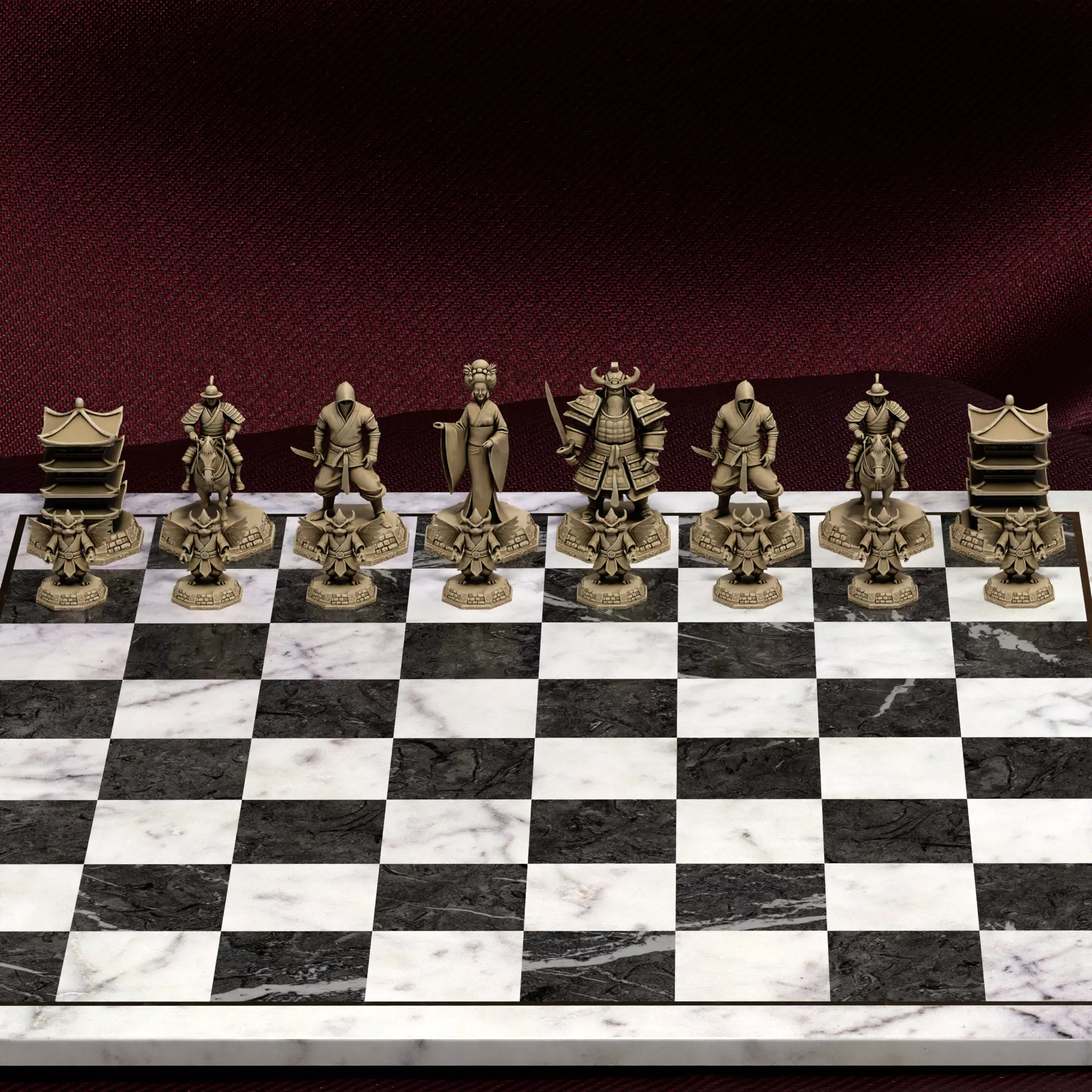 Samurai Warrior Chess Set Ancient Japanese Design 3D print model_2