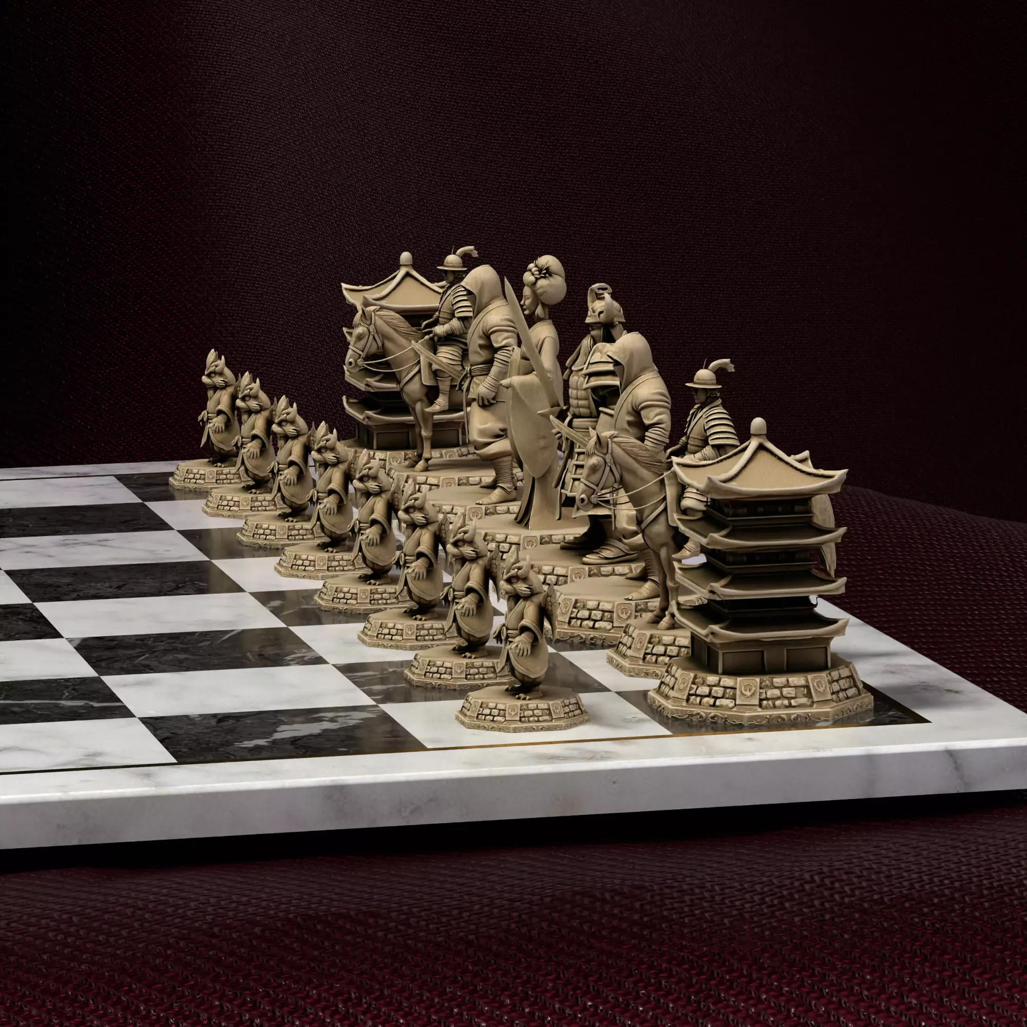 Samurai Warrior Chess Set Ancient Japanese Design 3D print model_3