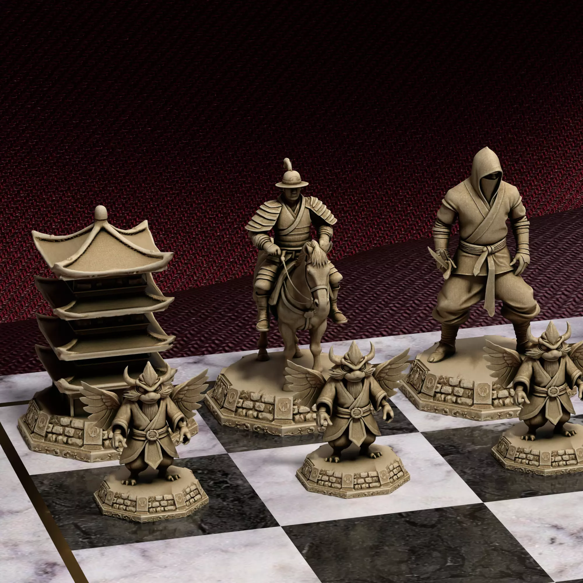 Samurai Warrior Chess Set Ancient Japanese Design 3D print model_20