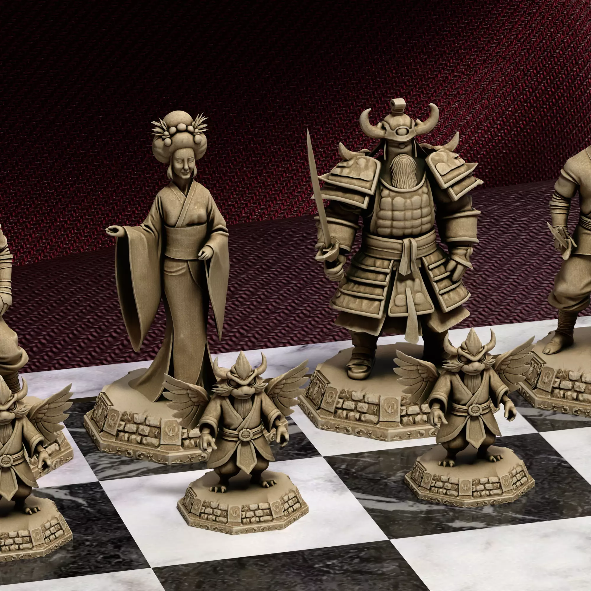 Samurai Warrior Chess Set Ancient Japanese Design 3D print model_24