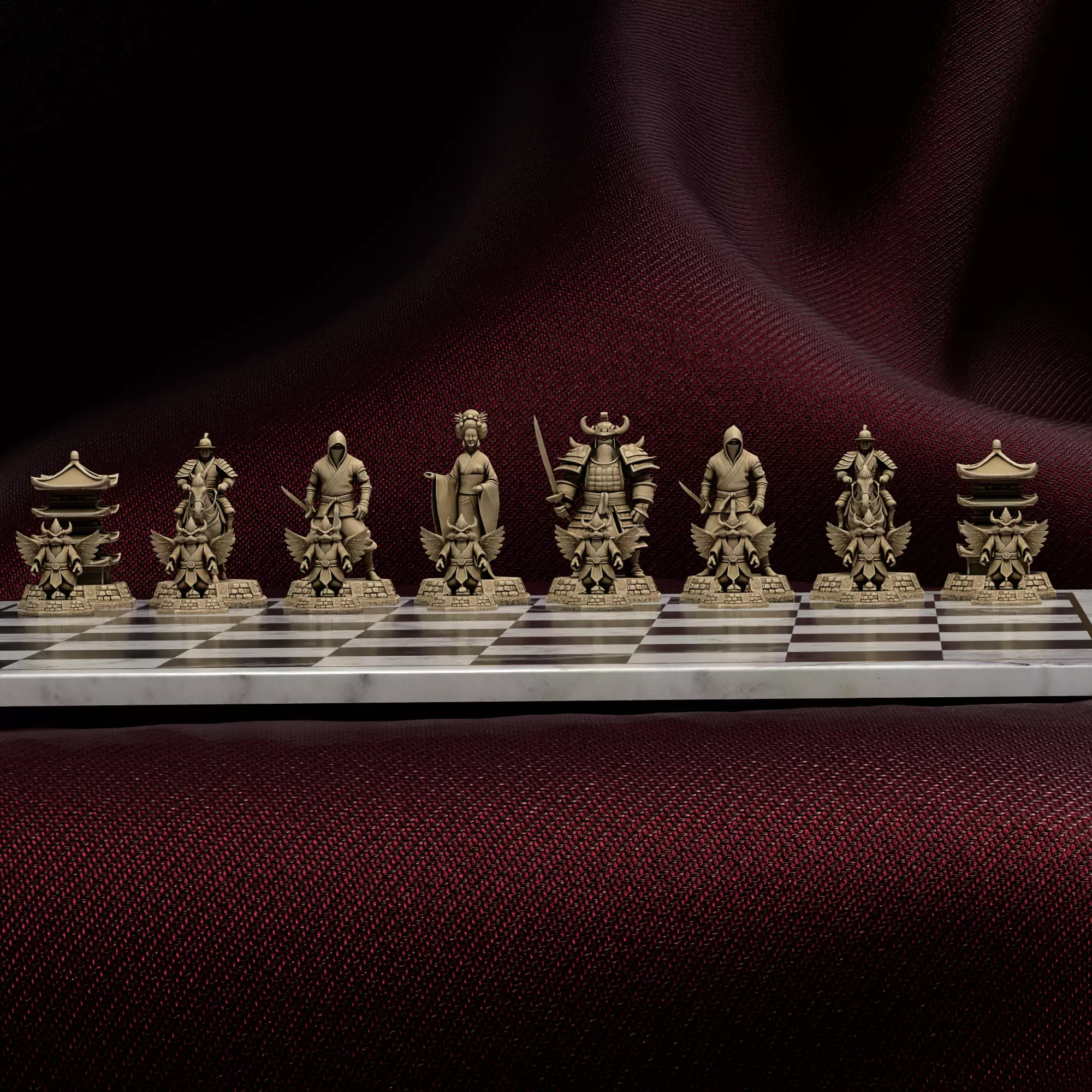 Samurai Warrior Chess Set Ancient Japanese Design 3D print model_11