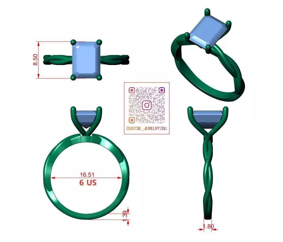 EMERALD STONE RING 3D print model_6