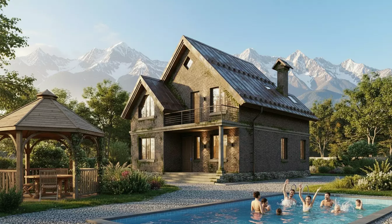 Brick house with an attic 3D model