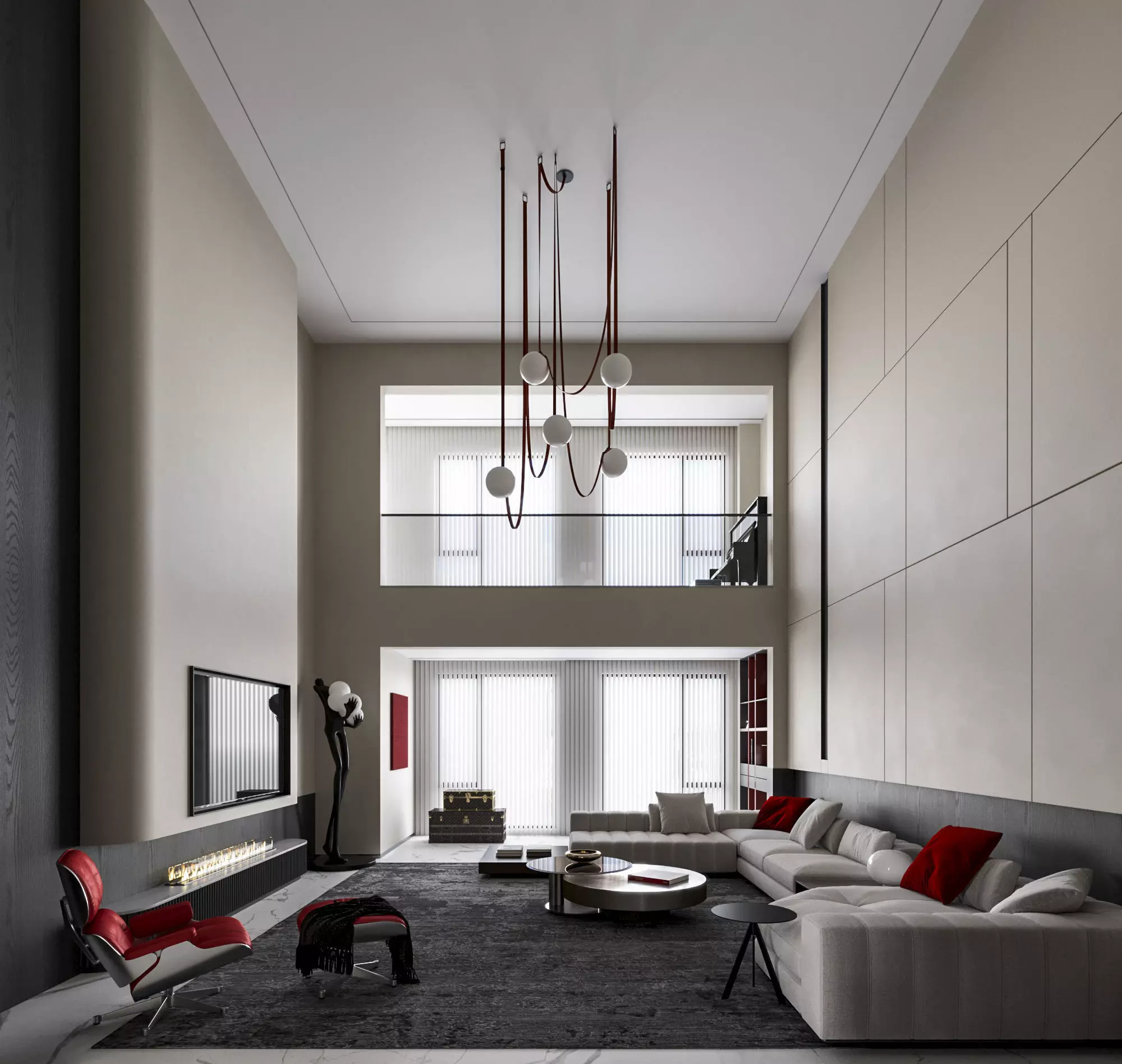 Modern villa living room interior scenes 3D model