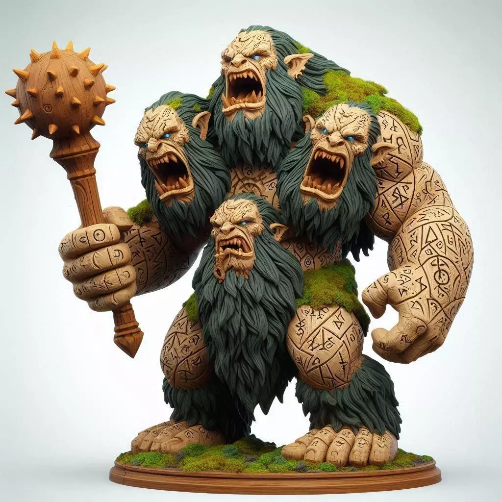 2511 Four Headed Troll 3D Printed Fantasy Statue 3D print model