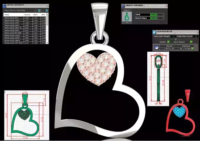 Open Heart with Pave Rose Gold Heart stl 3dm pendant jp0366