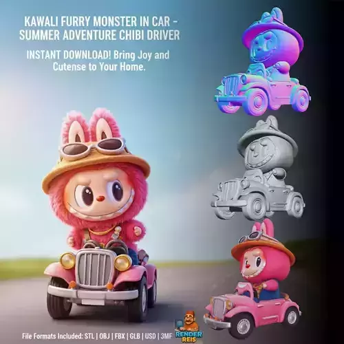 Kawaii Furry Monster in Car  Summer Adventure Chibi Driver