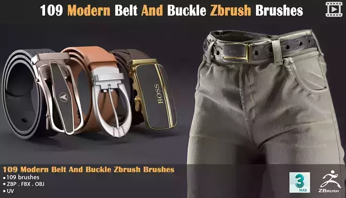 109 Modern Belt And Buckle Zbrush Brushes