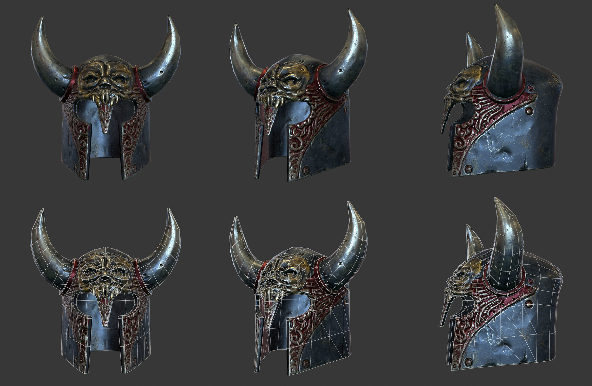 Viking Fantasy Helmet  Low-poly 3D model_6