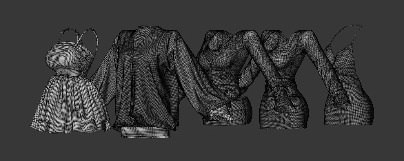 5 Stylish Dresses High Poly 3D model_6