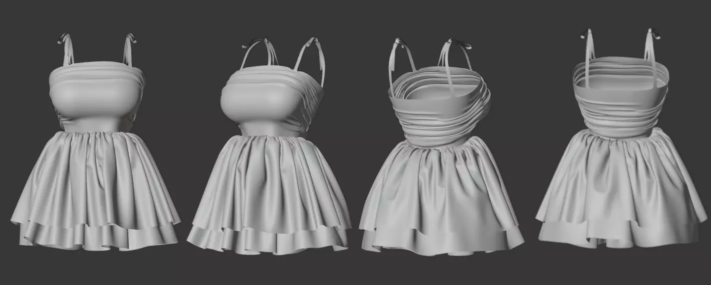 5 Stylish Dresses High Poly 3D model_1