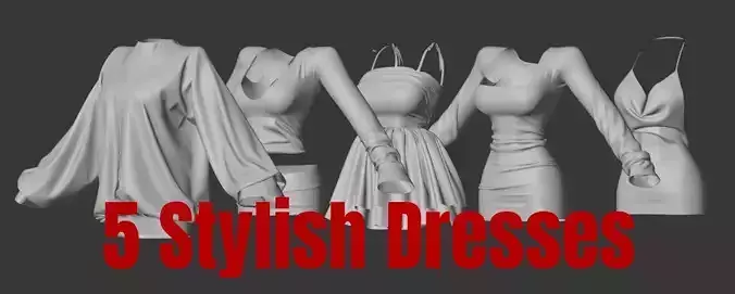 5 Stylish Dresses High Poly