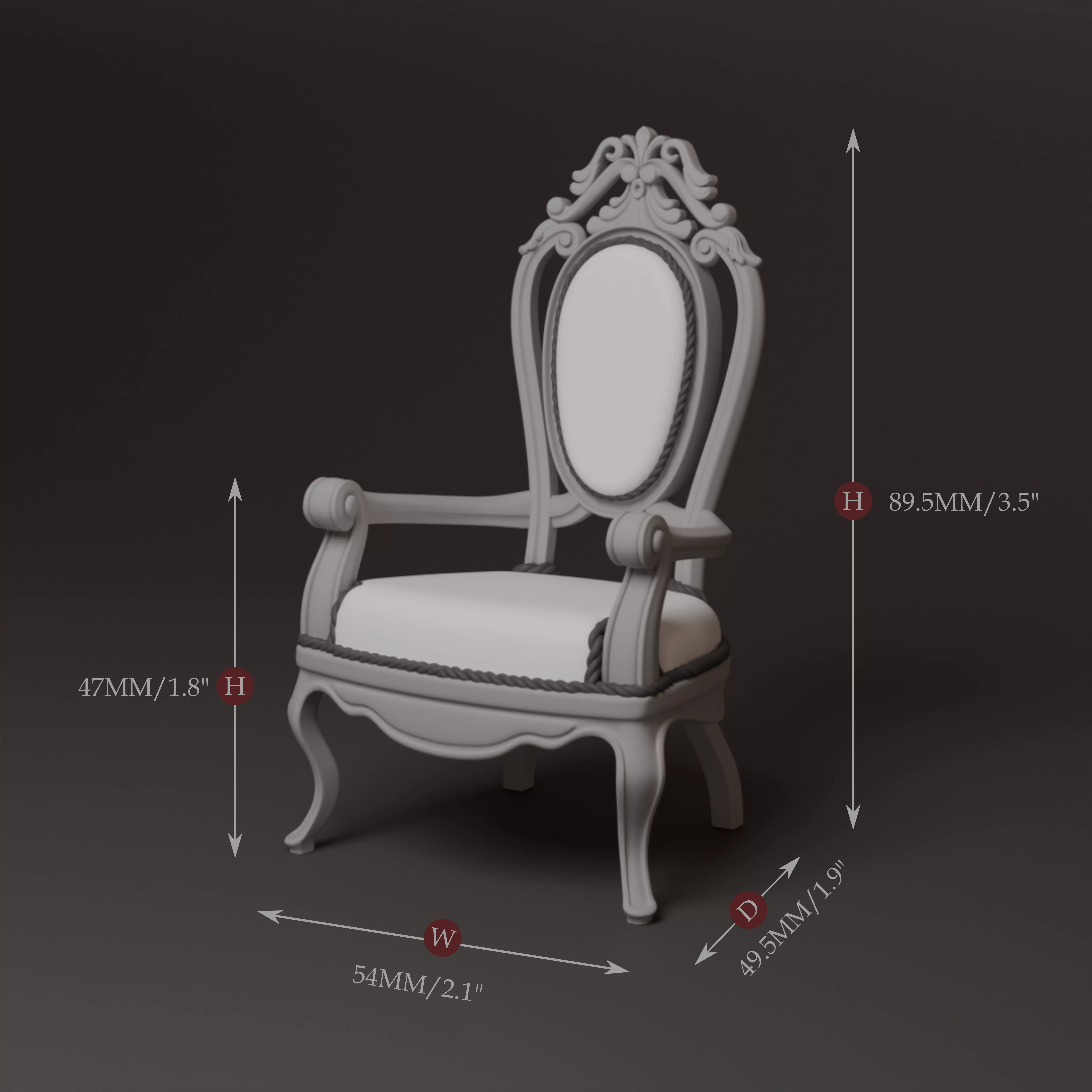 1-12 Scale Victorian Armchair - 3D Printable Model 3D print model_2