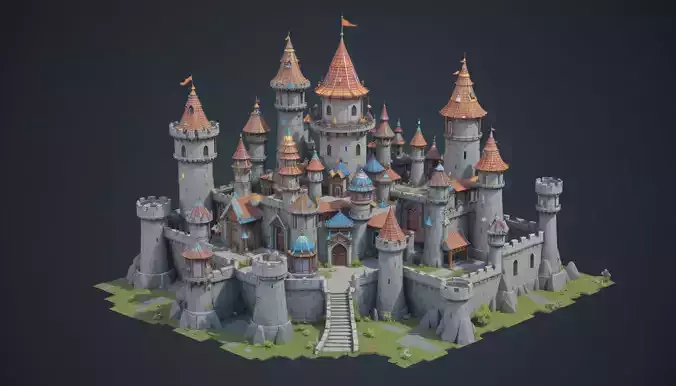 Modular Fantasy Castle 3D Model Low-Poly Stylized Game Asset Low-poly 3D model