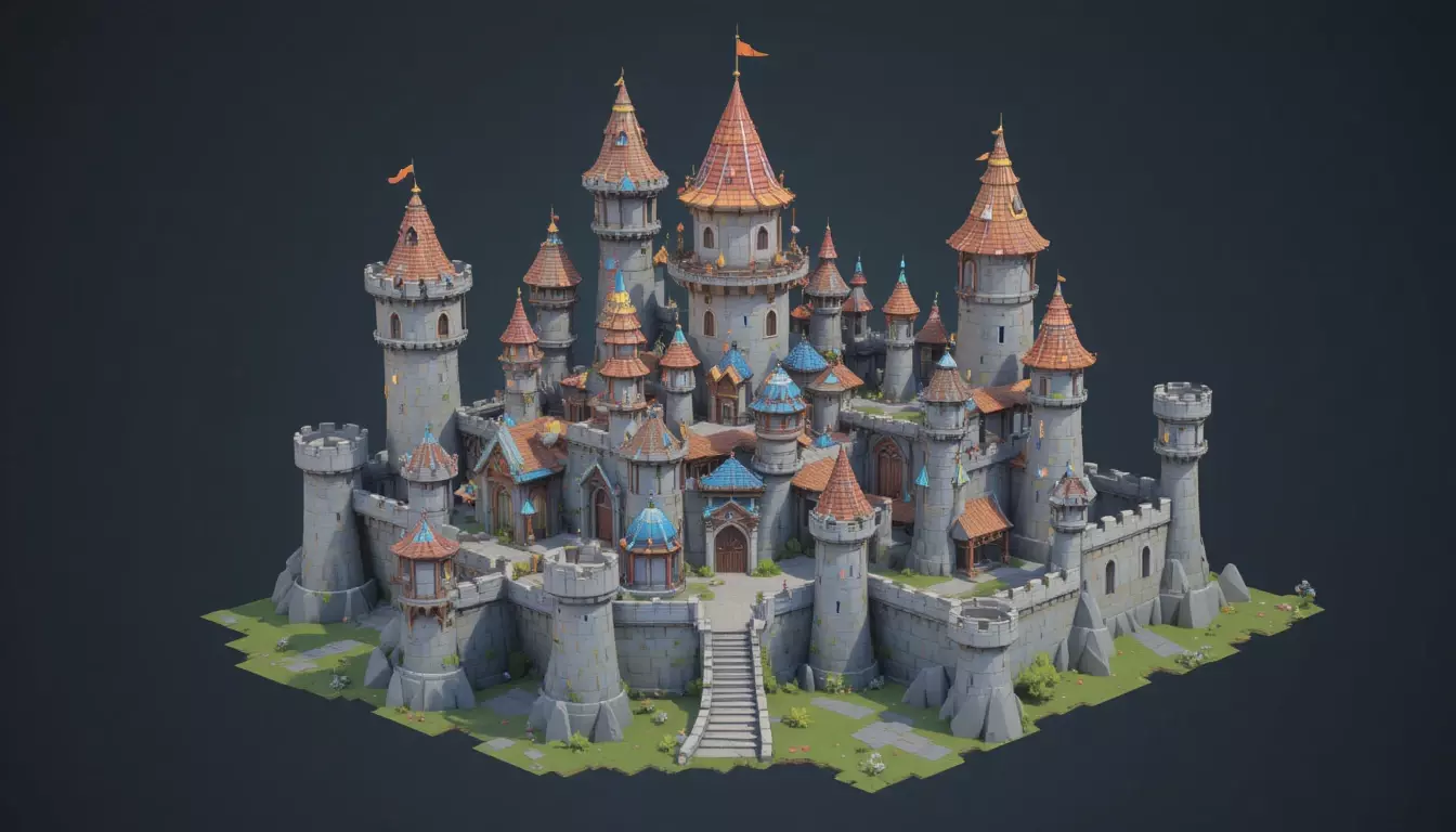 Modular Fantasy Castle 3D Model Low-Poly Stylized Game Asset Low-poly 3D model_0