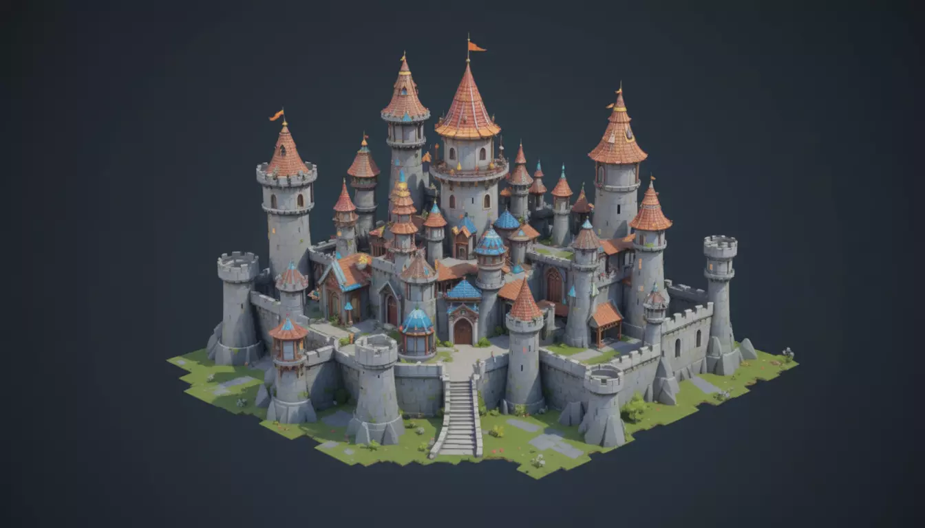 Modular Fantasy Castle 3D Model Low-Poly Stylized Game Asset Low-poly 3D model_2